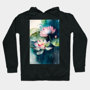 Lotus Watercolor Background Hoodie